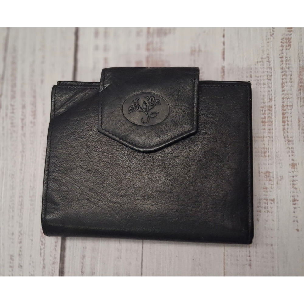 Julia Buxton Heiress Cardex Black Leather Trifold Kiss Lock Coin Pouch Wallet*